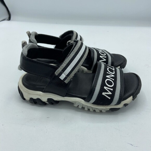Moncler Enfant Logo Strap Flat Kids Sandals Black Sz EU 27 US 11 - Picture 2 of 5